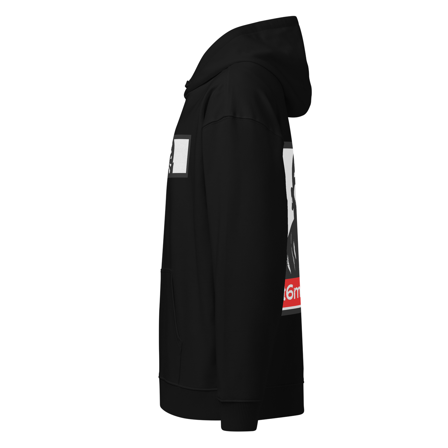 t6m6rr6w Fighter Tyson K.O. Code Premium Hoodie in black organic cotton blend. Front view displays circular t6m6rr6w Boxing badge logo in silver with vintage styling. Back view showcases bold Mike Tyson portrait in black and white with iconic red t6m6rr6w brand banner below. Unisex relaxed fit hoodie with kangaroo pocket, part of Fighter Collection underground streetwear.