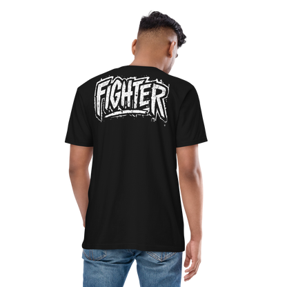 t6m6rr6w Fighter Legacy Premium Heavyweight Tee black - underground streetwear boxing shirt with distressed FIGHTER back graphic and brand logo front.