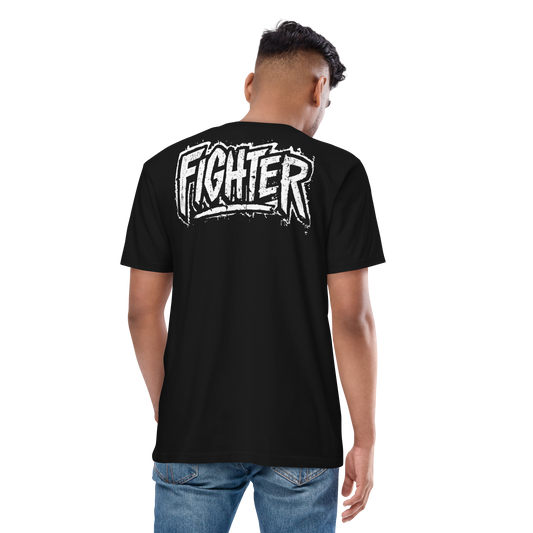 t6m6rr6w Fighter Legacy Premium Heavyweight Tee black - underground streetwear boxing shirt with distressed FIGHTER back graphic and brand logo front.