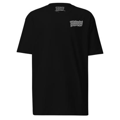 t6m6rr6w Fighter Legacy Premium Heavyweight Tee black - underground streetwear boxing shirt with distressed FIGHTER back graphic and brand logo front.